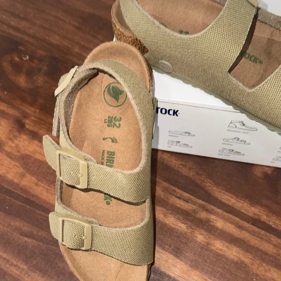 Birkenstock Kids Milano Kids Vegan Sandals Faded Khaki Buckle Straps Sz 1-1.5 - Picture 11 of 12
